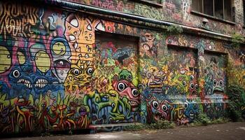 bunt Graffiti nimmt Über alt Stadt Straße generiert durch ai foto