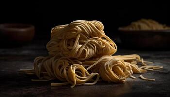 gesund Italienisch Pasta Mahlzeit, hausgemacht mit Frische generiert durch ai foto