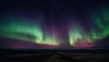 das majestätisch Berg leuchtet mit beschwingt Sternenlicht generiert durch ai foto