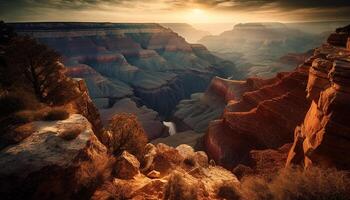 majestätisch Sonnenuntergang Über erodiert Sandstein Cliff Formation generiert durch ai foto