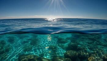 Schwimmen unter bunt Fisch im tropisch Riff generiert durch ai foto