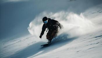 Männer Snowboarden Nieder Berg extrem Sport Freiheit generiert durch ai foto