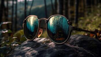 glänzend Metall Brille reflektieren Natur Herbst Farben brillant generiert durch ai foto