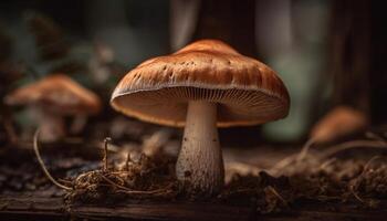 frisch fliegen Agaric Pilz im Schmutz, giftig generiert durch ai foto