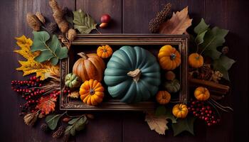 Herbst Dekor rustikal Kürbis Kürbis Laterne glühen generiert durch ai foto