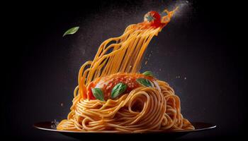 gesund Vegetarier Linguini mit frisch Kraut Soße generiert durch ai foto
