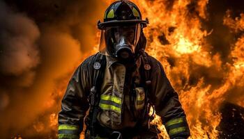 Flammen verschlungen das Verbrennung Gebäude, Feuerwehrleute hat funktioniert dringend generiert durch ai foto