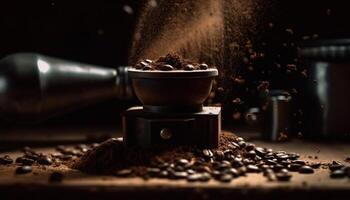 frisch Boden Kaffee Bohnen füllen gemütlich Geschäft generiert durch ai foto