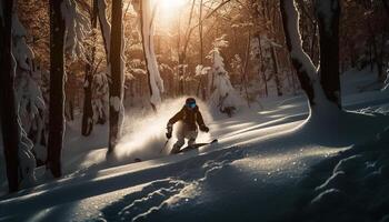 einer Person Wandern im schneebedeckt Berg Landschaft generiert durch ai foto