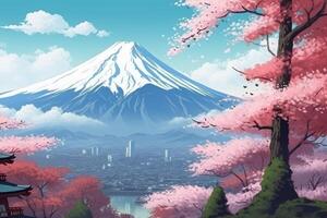 ai generiert Berg Fuji Aussicht japanisch Ferien Reisen Hintergrund foto