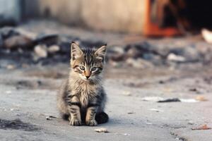 ai generiert streunend Arm krank Katze im Achtung Tier Hintergrund foto