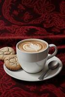 Tasse von Kaffee mit Milch und etwas Kekse auf ein Tabelle Illustration ai generativ foto