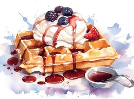 Waffel Teller mit Beeren. Illustration ai generativ foto