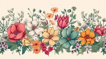 schön Frühling Blumen Blumen- Rand ai generiert foto