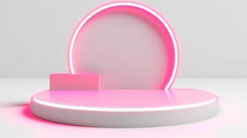 3d Neon- Rosa Weiß und Rosa runden Bühne, generativ ai foto