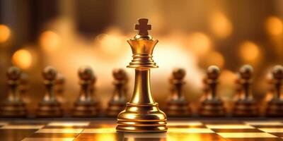 König Schach Stehen auf Schach Tafel. Geschäft Planung, Strategie und Führung Konzept. generativ ai foto