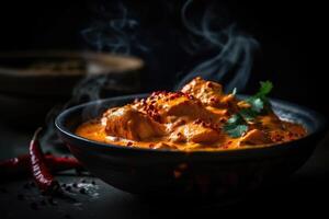 indisch dämpfen Schüssel von Hähnchen Tikka Masala. ai generiert foto