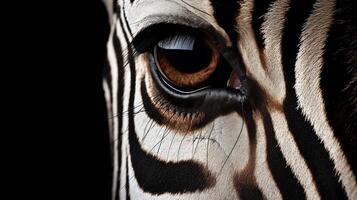 Nahansicht Schuss von ein Zebra Auge. ai generiert foto