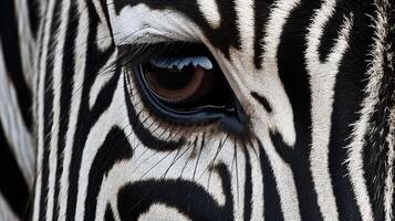 Nahansicht Schuss von ein Zebra Auge. ai generiert foto