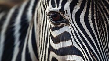 Nahansicht Schuss von ein Zebra Auge. ai generiert foto