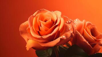 Orange Rose auf Orange Hintergrund mit Kopieren Raum zum Text. Valentinsgrüße Tag Konzept. generativ ai foto
