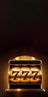 golden Kasino Slot Maschine mit gewinnen Kombination von verdreifachen Sieben. Glücksspiel Sucht, Kasino Spiele Konzept. generativ ai Technologie. foto