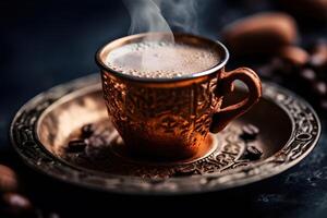 traditionell Türkisch Kaffee mit Schaum auf Spitze, generativ ai foto