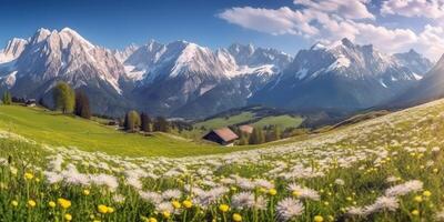 ai generiert. ai generativ. schweizerisch Alpen Pecae Ruhe Landschaft Abenteuer Stimmung. Grafik Kunst foto