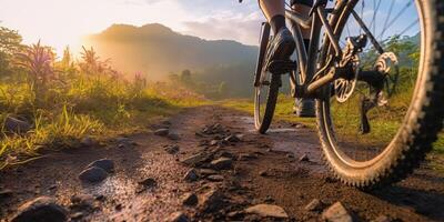 ai generiert. ai generativ. Berg Fahrrad inspirierend motivierend draussen Natur Abenteuer passen Sport Cardio Stimmung. Grafik Kunst foto