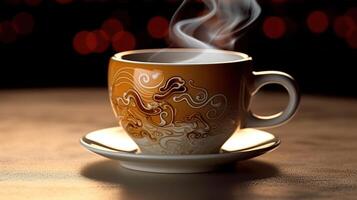 dämpfen Kaffee Tasse mit duftend Zimt und Kaffee Bohnen. erstellt mit generativ ai foto