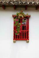 Detail von das schön Antiquität Häuser von das klein Stadt, Dorf von mongui im Kolumbien foto