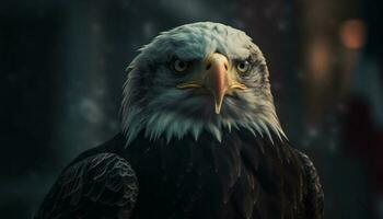 majestätisch kahl Adler sich niederlassen auf schneebedeckt Ast generiert durch ai foto