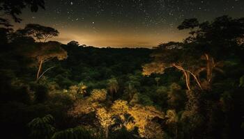 milchig Weg leuchtet still Wald beim Dämmerung generiert durch ai foto