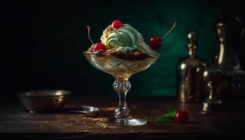 Süss Sommer- Genuss Beere Eis Sahne Eisbecher generiert durch ai foto