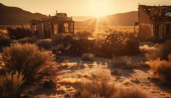 rostig alt Auto verlassen im afrikanisch Wüste generiert durch ai foto