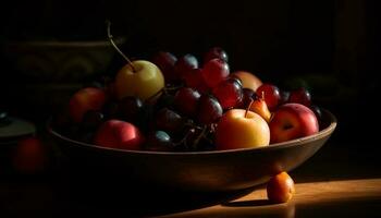 organisch Obst Schüssel, ein gesund Gourmet Snack generiert durch ai foto