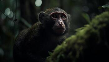 süß jung Makaken Sitzung im tropisch Regenwald generiert durch ai foto