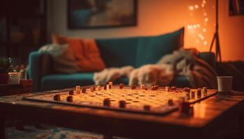 spielen Schach auf ein komfortabel Sofa drinnen generiert durch ai foto