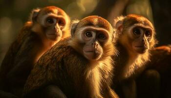 süß jung Makaken Sitzung im tropisch Regenwald generiert durch ai foto