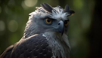 majestätisch Vogel von Beute sich niederlassen auf Ast generiert durch ai foto