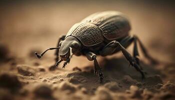 gehörnt Rüsselkäfer kriechen auf Blatt im Natur generiert durch ai foto