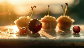 frisch gebacken Muffin mit Schokolade und Beeren generiert durch ai foto