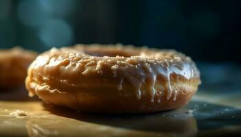 hausgemacht Krapfen mit Schokolade Glasur auf Teller generiert durch ai foto