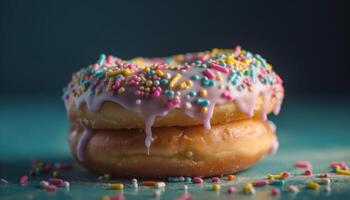 Krapfen mit Schokolade Glasur und Sträusel generiert durch ai foto