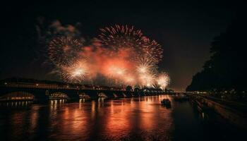 explosiv Farben entzünden Stadt Horizont beim Nacht generiert durch ai foto