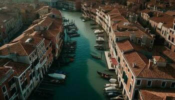 venezianisch Kanäle Vitrine historisch die Architektur und nautisch Schiffe generiert durch ai foto