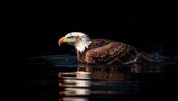 kahl Adler hocken, Jagd Fisch im Teich generiert durch ai foto