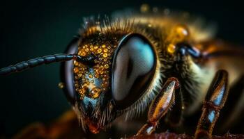 Scharf Fokus auf klein Biene behaart Bein generativ ai foto
