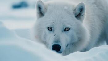 Weiß Wolf im das Schneelandschaft Szene generiert durch ai foto