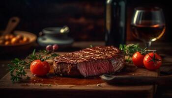 gegrillt Lendenstück Steak mit saftig Kreuz Sektion generativ ai foto